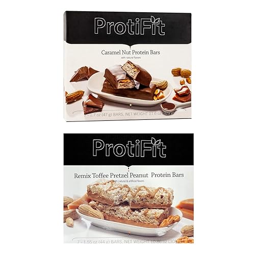 PROTIFIT - Barrita de proteína de cacahuete Pretzel de caramelo baja en calorías y Remix Toffee Toffee Toffee, 2 unidades, alta en proteínas, 0.18
