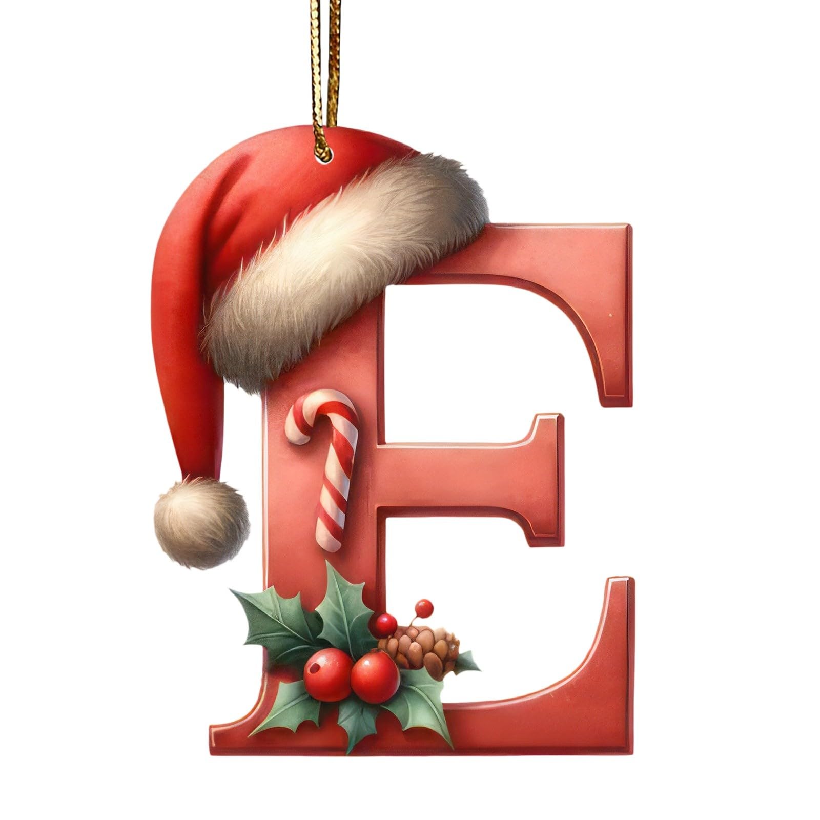 Personalized A-Z 26 Alphabet Christmas Tree Decoration 2024 Customized Christmas Decoration 3D Resin Christmas Pendant Original Gift for Family and Friends (E)