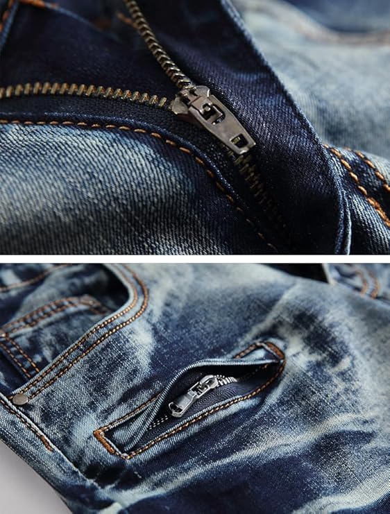 Lavnis Men's Casual Denim Shorts Classic Fit Ripped Jeans Biker Shorts - Image 8