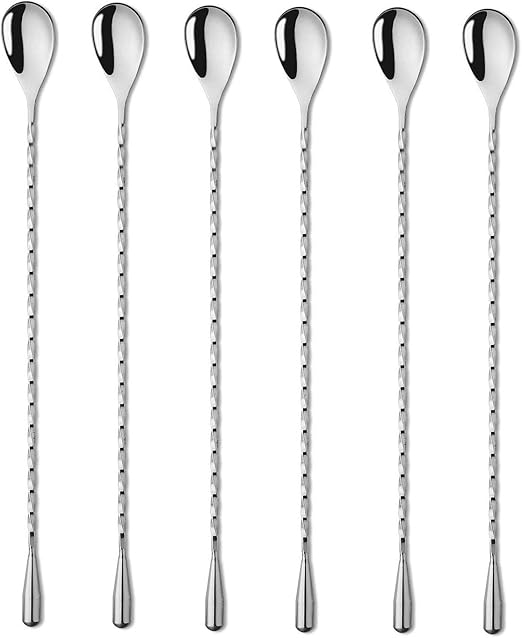 6 Pcs 12 Inch Bar Mixing Spoon Cocktail Spoon Stainless Steel Bar Long Spoon With Spiral Pattern