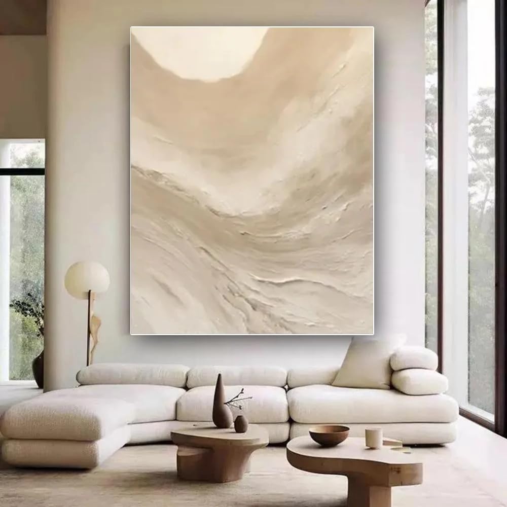 LMYSXAOZ Prints On Canvas Oil Painting Beige Wabi Sabi Abstract Century Neutral Minimalist Home Wall Decoration Art(60x80CM/Frameless)