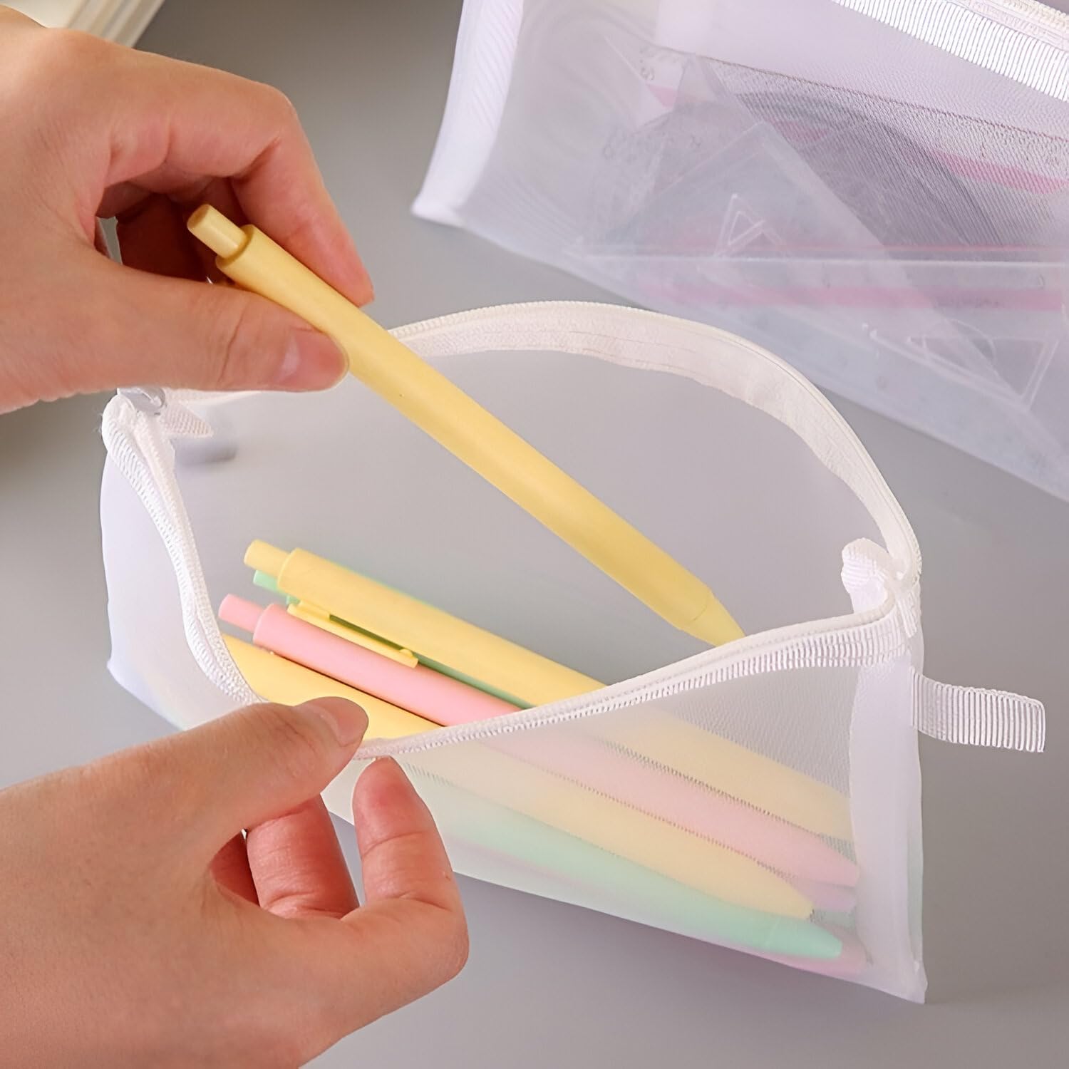 Amillee Zipper Pouch Waterproof Plastic Pouches for Travel, Document and Cosmetics | Transparent Mesh Zipper Pouches for Stationary (4 Pcs, Small) 1