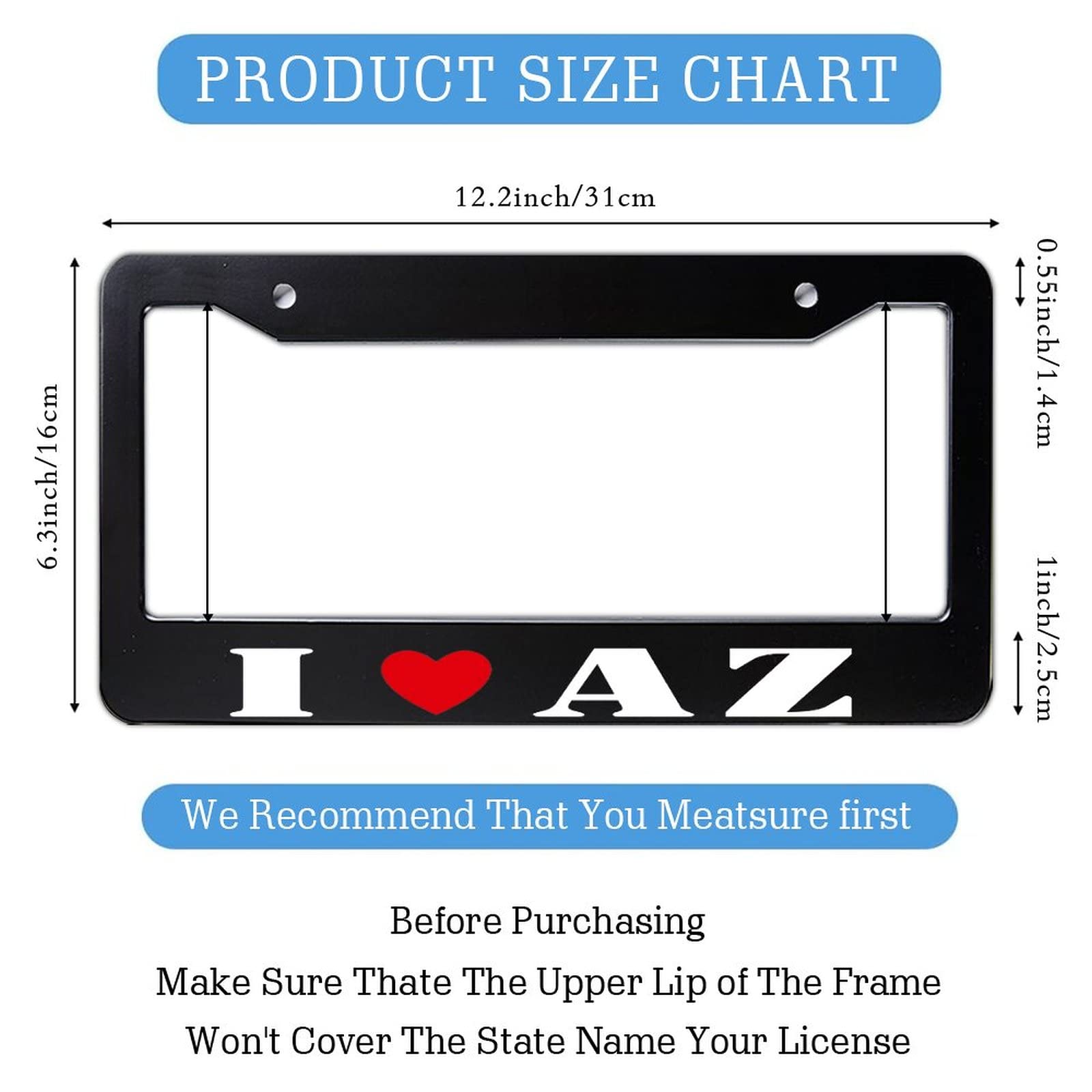 Amazon.com: I Love Arizona License Plate for Car Black State of