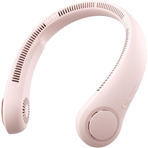 JISULIFE Portable Neck Fan, Hands-Free Bladeless, 5 Speeds, 4000 mAh Battery Operated Wearable Personal Fan, Twistable, Rechargeable, Gift for Women Men-Pink