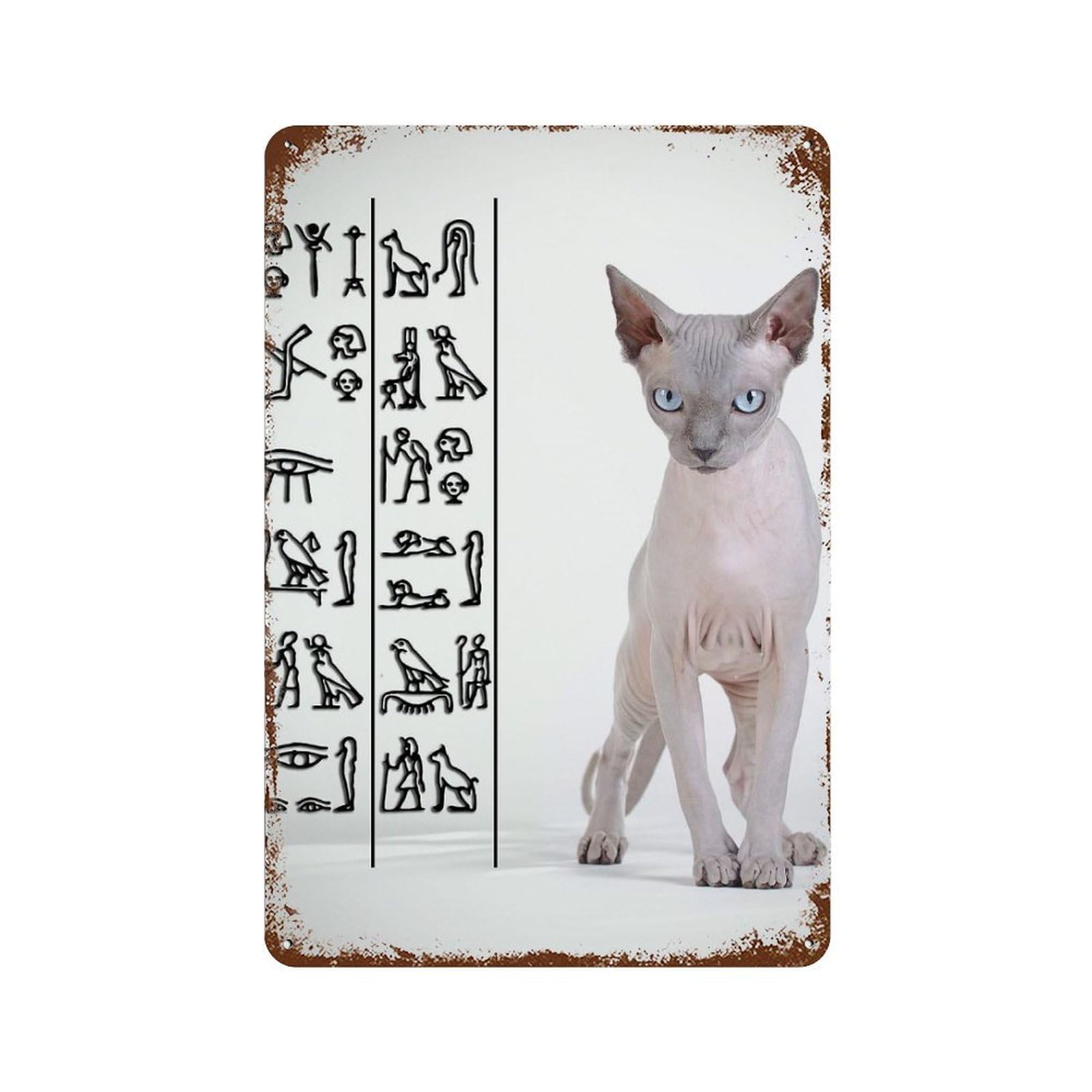 Canadian Sphynx Cat Rust Effect Tin Sign 11.8"x7.9", Industrial Home Decor for Bistro, Counter And Cafe Decor