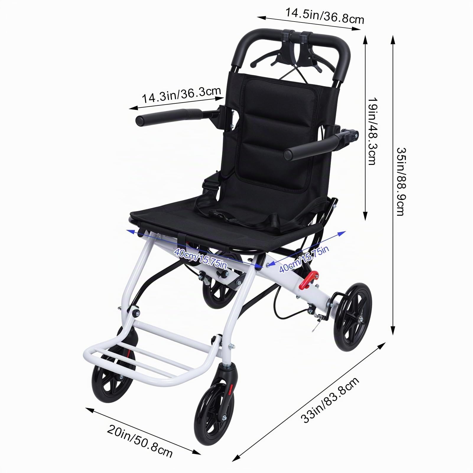 Sedia a rotelle pieghevole leggera, solo 8,2 kg, sedia a rotelle portatile con cinghia di sicurezza regolabile a 270°, braccioli ribaltabili con schienale rimovibile, sedia ergonomica da viaggio per
