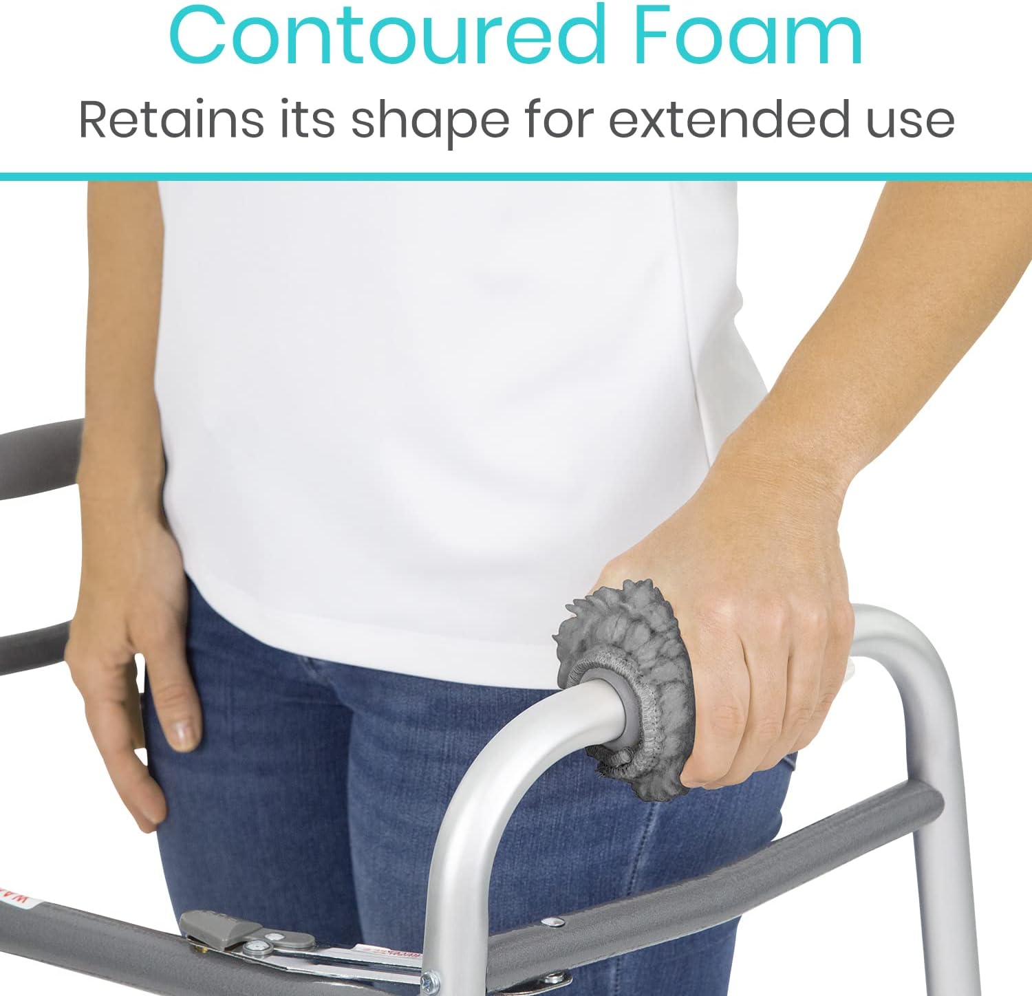 Vive Sheepskin Walker Grips 2-Pack - Hand Pad Accessories for Folding Rollator, Crutches - Soft Cushion Handle Cover For Adult, Handicap, Seniors - Medical Handlebar Foam Padding For Disability (Grey)