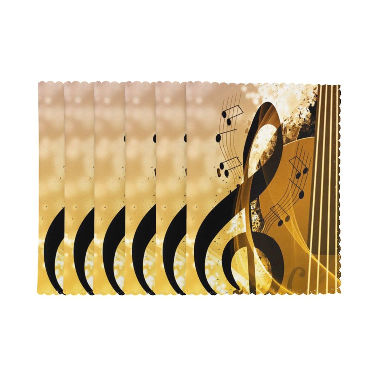 6 PCS Heat Resistant Placemat 45x30 CM, Piano Violin Music Notes Printed Non-Slip Place Mats for Kitchen Dining Table Indoor Outdoor