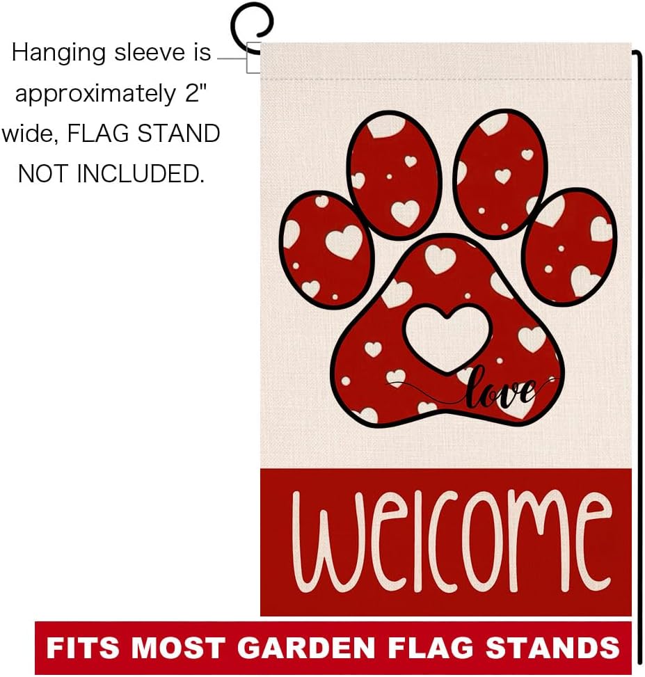 BLKWHT Valentines Paw Garden Flag 12x18 Vertical Double Sided Red Love Welcome Spring Farmhouse Holiday Outside Decorations Burlap Yard Flag BW848 - Image 6