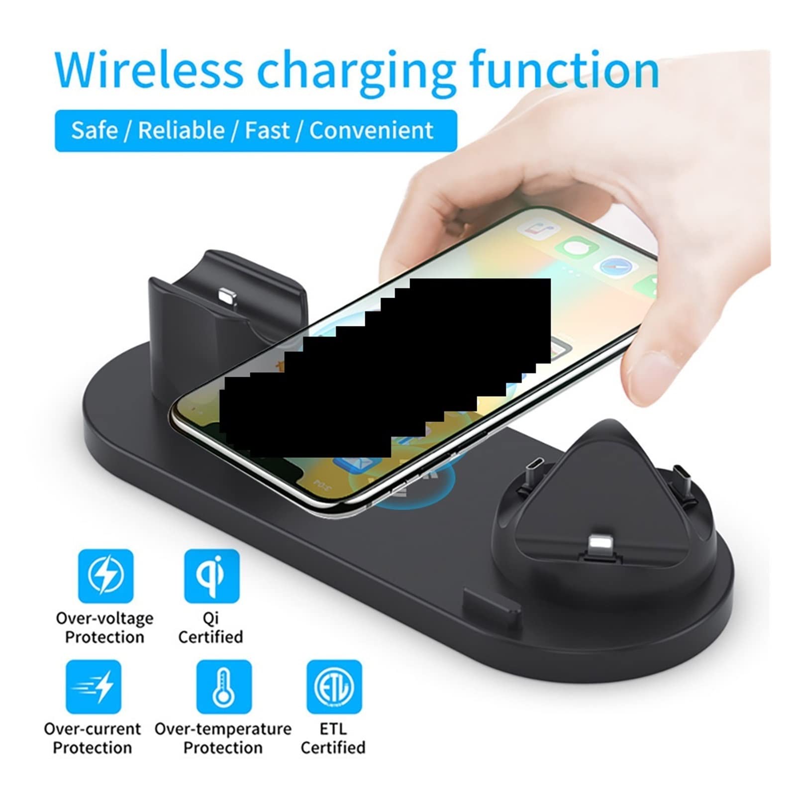 Chargeur sans Fil 10 en 1 Chargeur sans Fil Rapide Station d'accueil de Charge for écouteur de Montre de téléphone(Black with Plug)