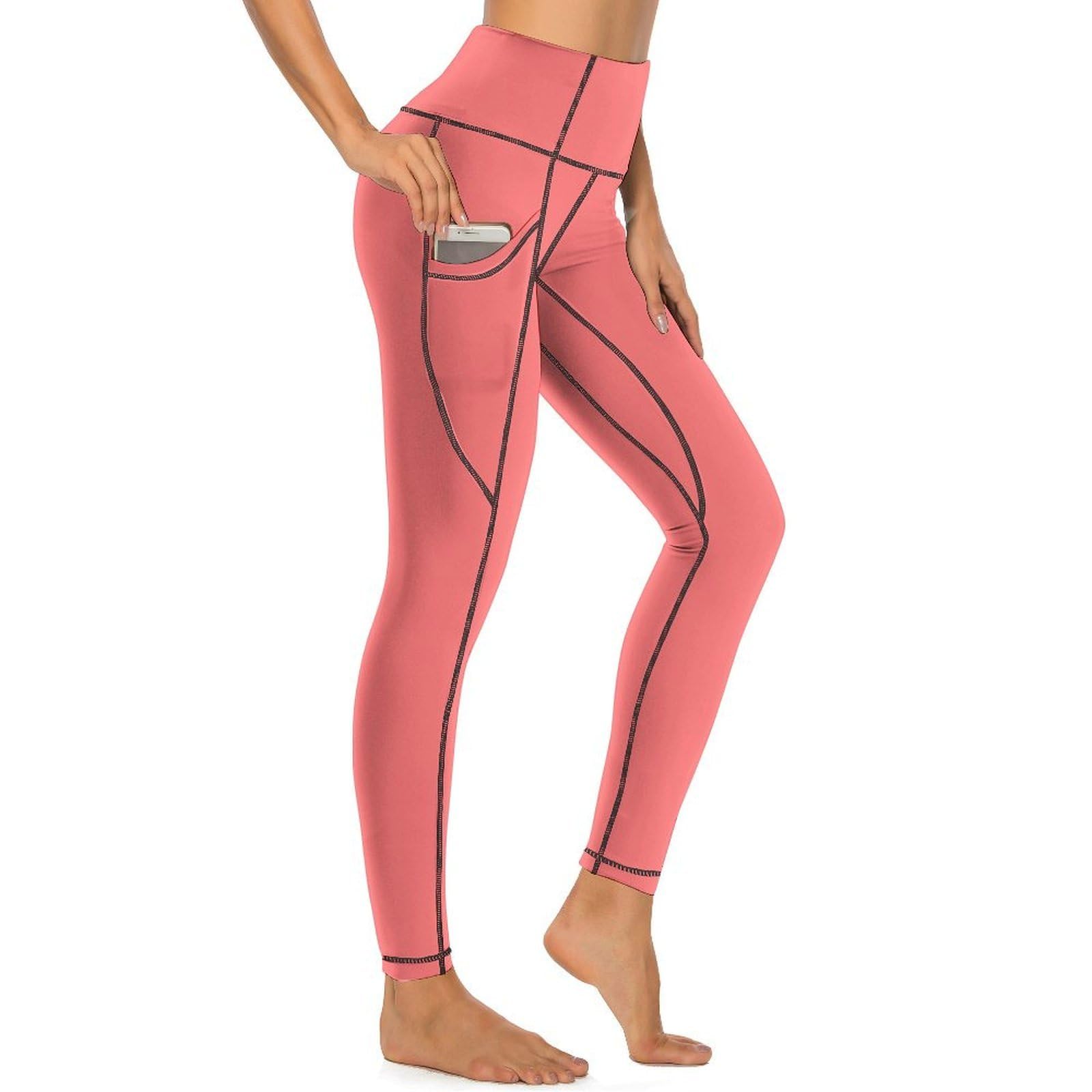 Legging imprimé rouge clair taille haute anti transpirant avec poches