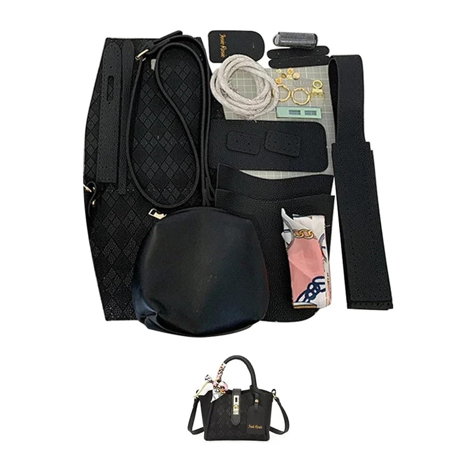 LYHYDMA Diy bag making kit DIY Sewing Handmade Bag Set Shloulder Straps Leather Bag Making Kit Hand Stitching Accessories For Women's Handbag(Num5 Black)