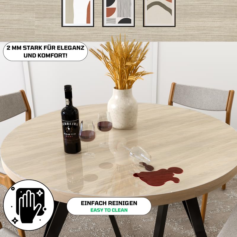 MOM'S HOME Pellicola trasparente rotonda da tavolo con bordi arrotondati, spessore 2 mm, disponibile in diverse misure o su misura, protezione PVC trasparente (diametro 110 cm)