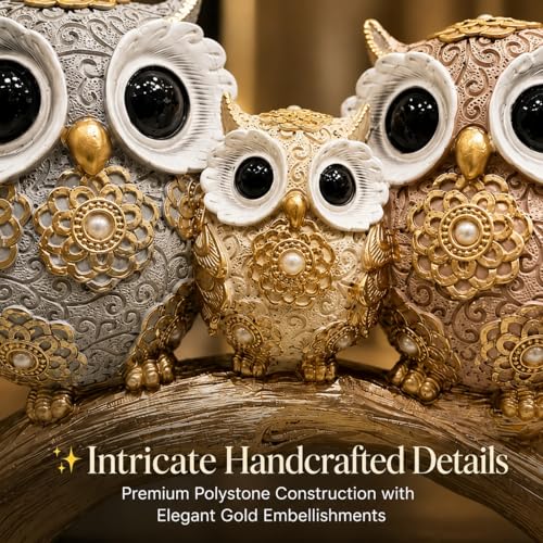 Image of ARMONIA Spiritual Three Wise Owl Showpiece for Good Luck, 6.6 Inch,Aesthetic Owls Showpiece, Feng Shui & Vastu Figurine,Evil Eye Protection,Home Decor for Living Room, Office Table & Best Gift Item