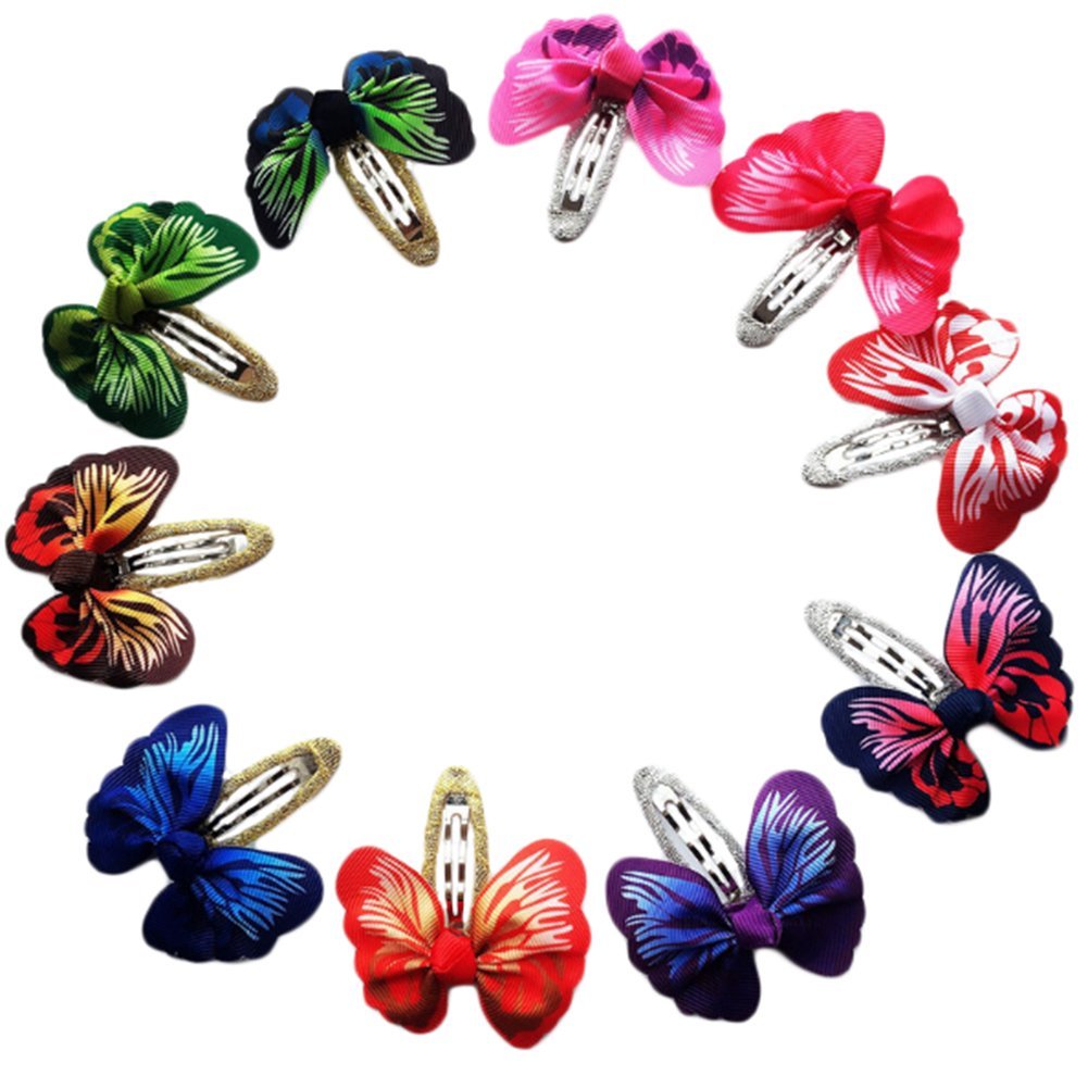 Haodou Baby Girls Hairpin Ribbon Snap Hair Clips Colorful Butterfly Barrettes Rainbows Pretty Hair Accessories 10Pcs