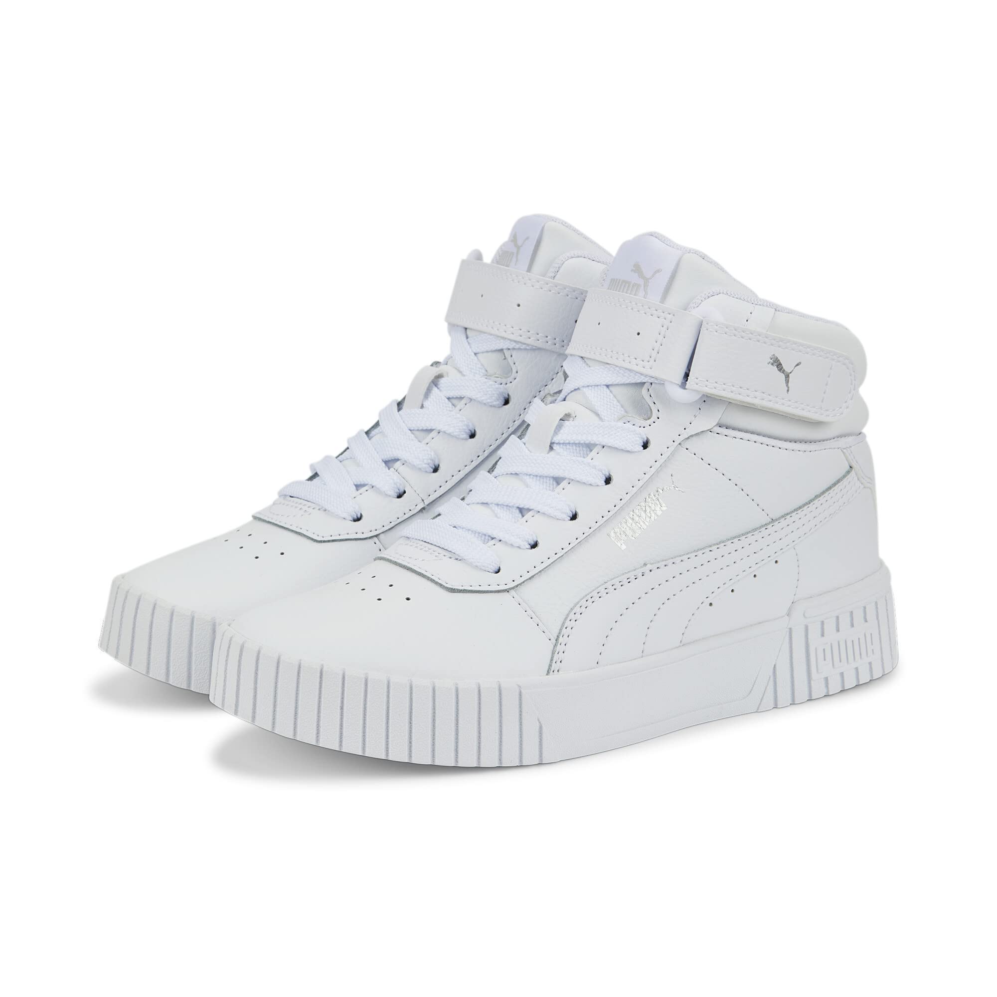 PUMA Girls Carina 2.0 Mid Jr Sneaker, Puma White Puma White Puma Silver, 5 UK