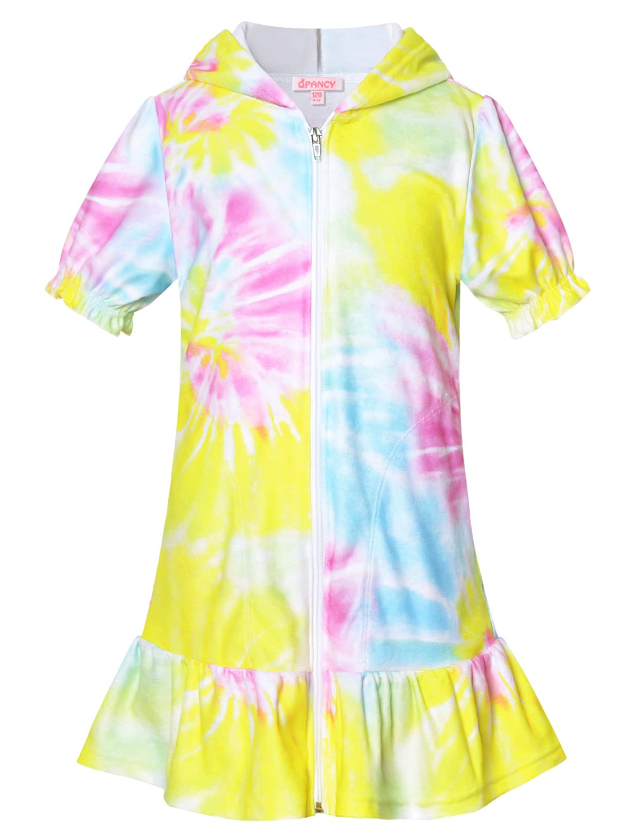 QPANCY Girls Hooded Zip Terry Coverups Swim Beach Cover-Up Cotton Summer Short Sleeve