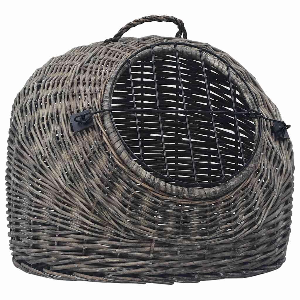 Katzen-Transportkorb aus Weide Grau 50x42x40 cm für Katzen, Stabiler Weidenkorb für Reise und Transport