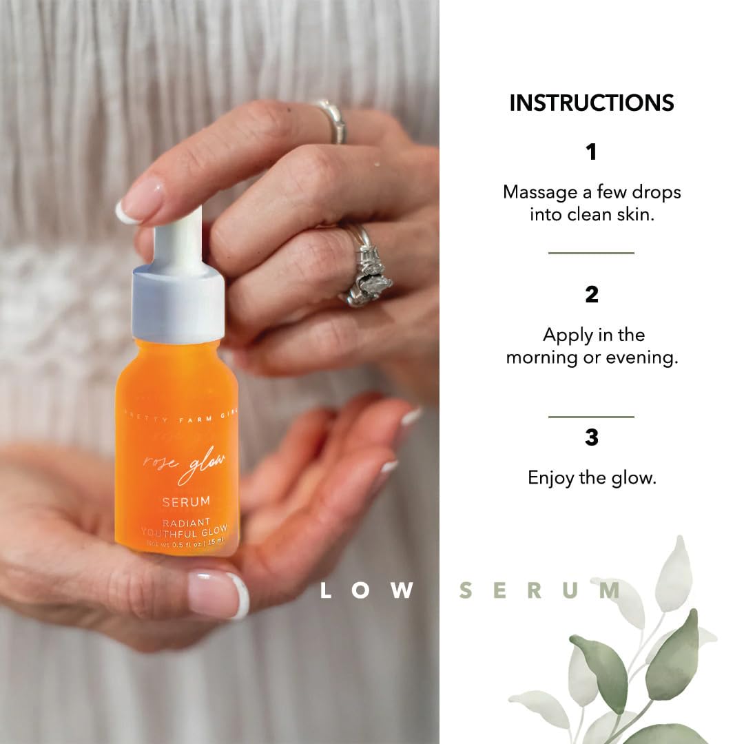 Pretty farm girl Rose Glow Serum - Radiant Youthful Glow - For Anti-Aging, Acne Scars, and Discoloration - Skin Healing - All Skin Types - Facial Use - 1 oz
