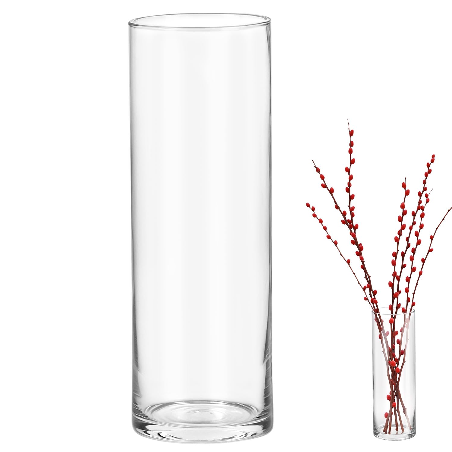 QWORK® Große Zylindrische Glasvase 30x10cm - Moderne Klare Blumenvase für Elegante Tischdekoration