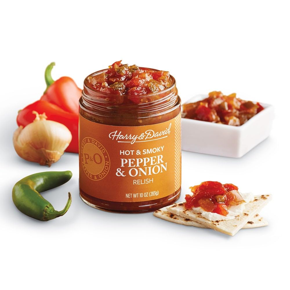 Harry & David Smoky Pepper & Onion Relish, Plant Based Condiment, Food Topping Hamburger & Hot Dog Relish, Sandwich Spread Topping, Charcuterie Board
