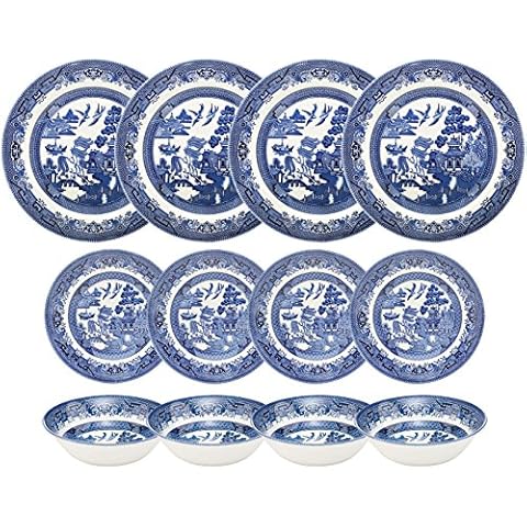 Churchill Blue Willow 12 Piece Dinner Set Cover