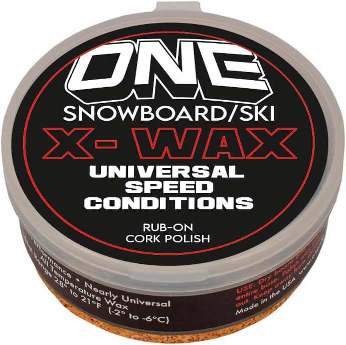 ONEBALL One Mfg X-Wax Rub-On Snowboard/Ski/Nordic Wax 30g - Proprietary Mineral Speed Additives Universal Speed Conditions-Our Fastest Wax, Cork Polishing Pad USA Factory No Fluoro
