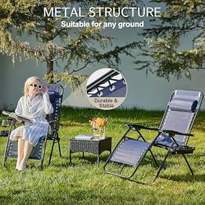 Sweetcrispy Zero Gravity Chairs Set of 2, Outdoor Folding Reclining Lounge Chair with Cup Holder Tray & Adjustable Pillow, Portable Camping Beach Patio Poolside Lawn Yard Chair, Classic Blue — photo 5 of 6