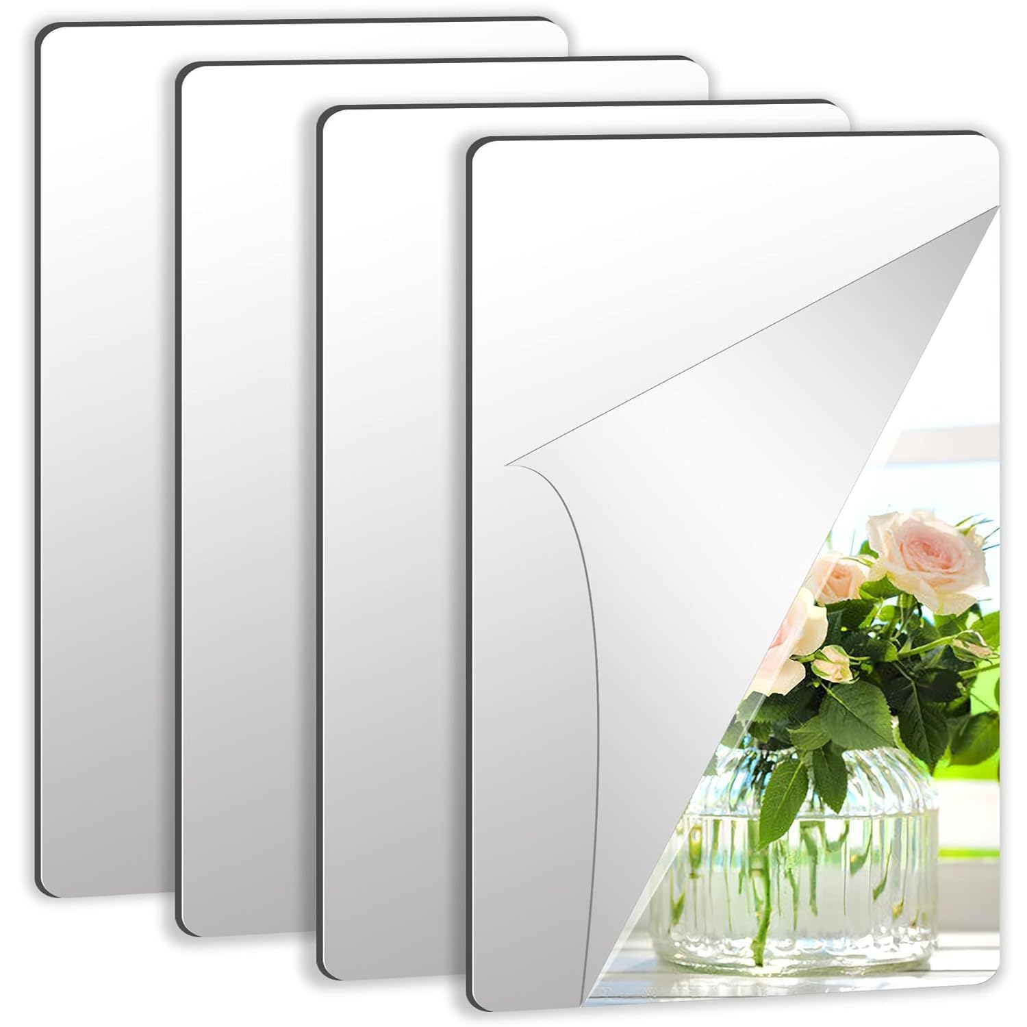 EHKO Self Adhesive Acrylic Rectangular Mirror Tiles, Flexible Plastic Sheets Wall Stickers, 2MM Thick, Frameless Small, 4 Pack (6 x 9 Inch), White-picture-28