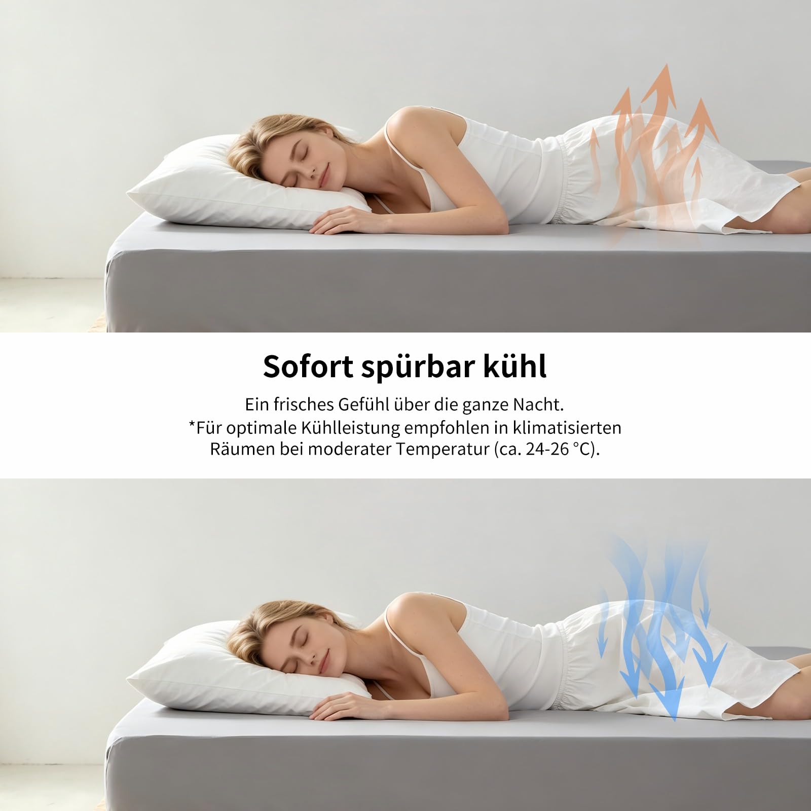 Sommer Satin Spannbettlaken Kühlend 140x200 cm Grau Hellgrau Spannbetttuch 90% Nylon + 10% Elastan，Q-Max > 0,4, Elastisches Bettlaken bis 30cm Matratzenhöhe, für Nachtschweiß & Warme Schläfer