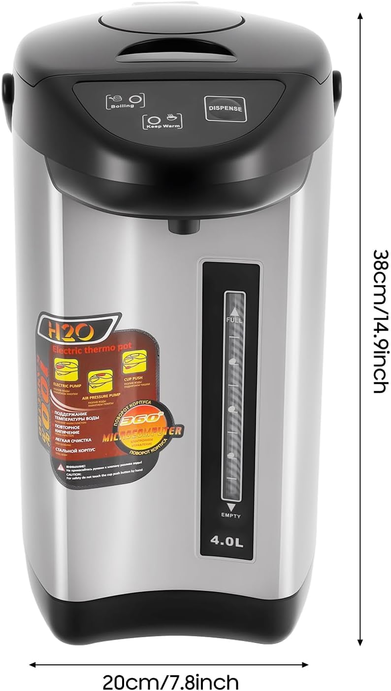Heißwasserspender Thermopot, 4L Glühweinkocher Edelstahl Heißwasserspende Heißgetränkeautomat Thermostat Elektrischer Wasserkocher Mit drei Ausgabemethoden Sicherheitsventil & Trockenlaufschutz