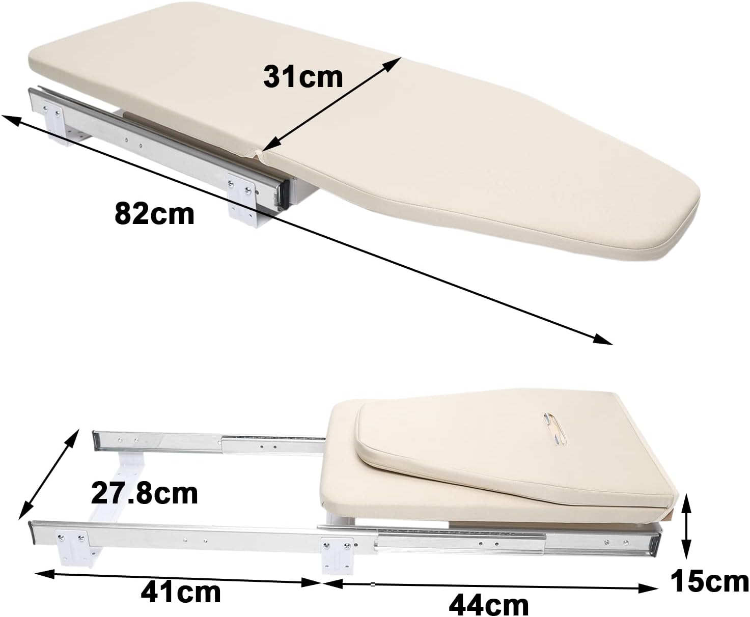 Retractable Ironing Board, Foldable Pull Out Closet Drawer 180° Rotation Ironing Board, Folding Stow Away in The Cabinet 32"×12" (Khaki)