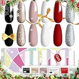 Saviland Gel Nail Polish Set: 6 Classic Colors 10ML White Gel Polish Black Red Glitter Soak-off U V LED Nail Polish Gel Starter Set for Nail Salon DIY Home Gift Set for Women All Season