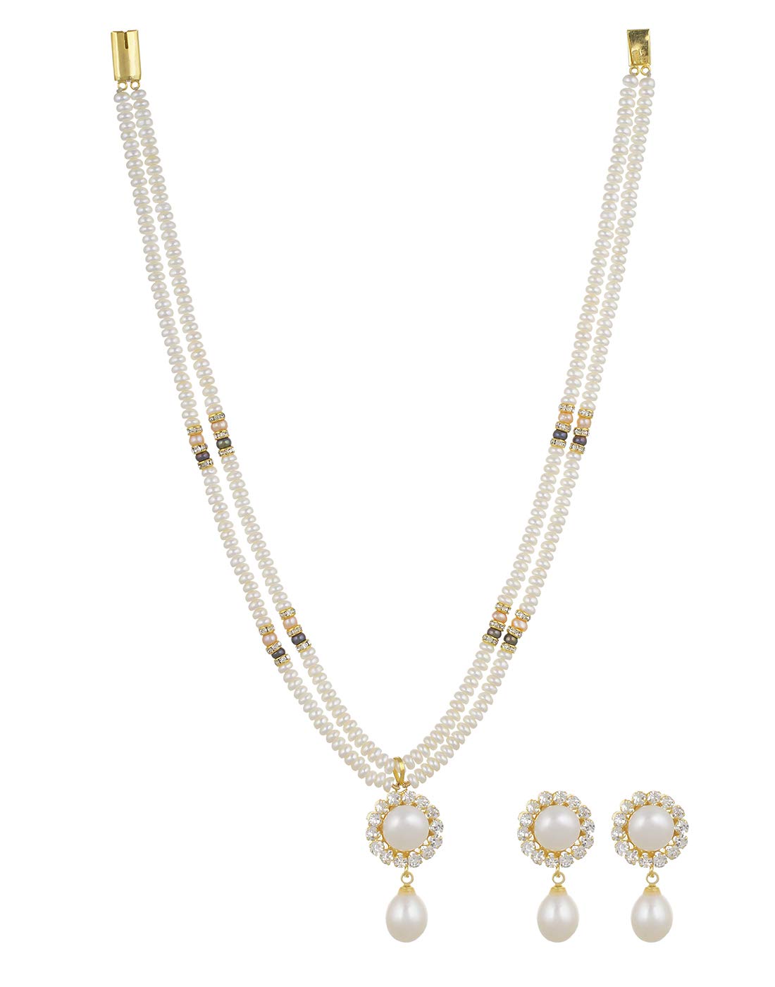 Women Hyderabad Jewels Real Fresh Water White Pearls Double Sting Set