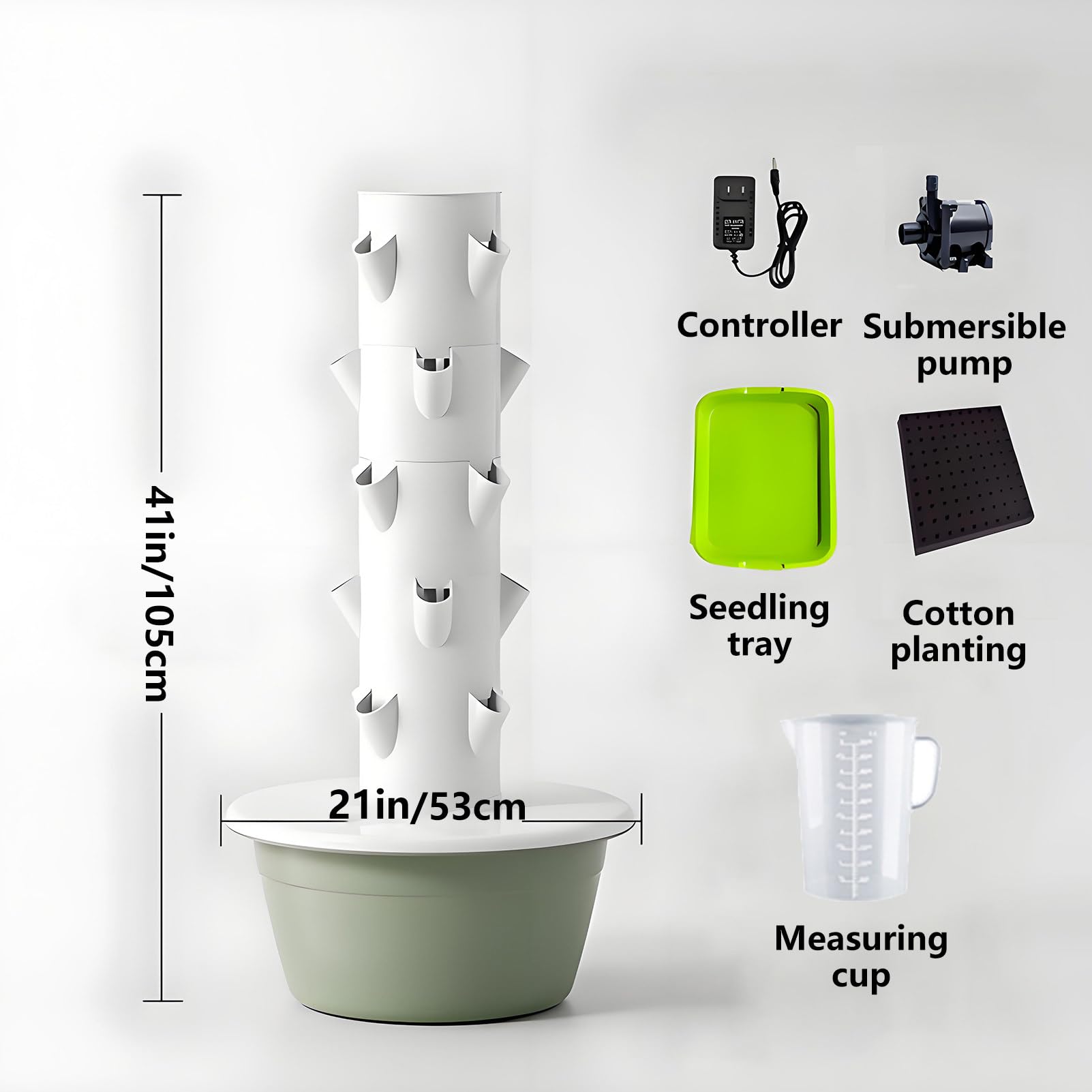 Hydroponic Tower Growing System Hydrokultur Turm Vertical Grow Tower Pflanzturm mit Pumpe und beweglichem Wassertank für Indoor Hydroponic Gardening Hydro Tower Green-5Layer