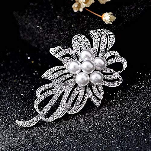 Broche versierd met robijn rood en wit geëmailleerd bloem bladeren - Huwelijks Accessoires