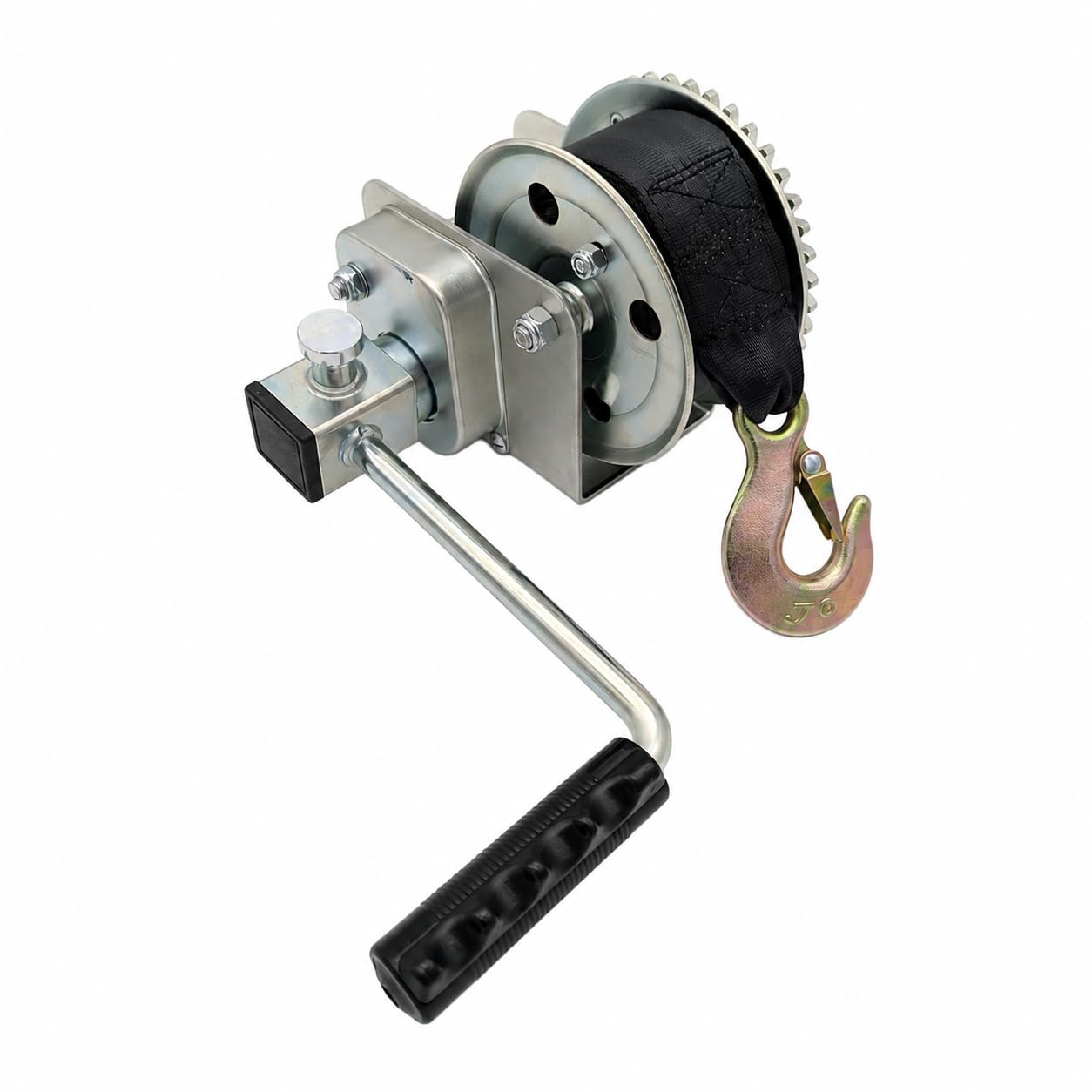 HGW Handseilwinde 500 kg gebremst mit 9 m Gurtband & Abrollautomatik | Bootswinde Anhängerwinde mit Lastdruckbremse und Sicherheitshaken | Abrollautomatik