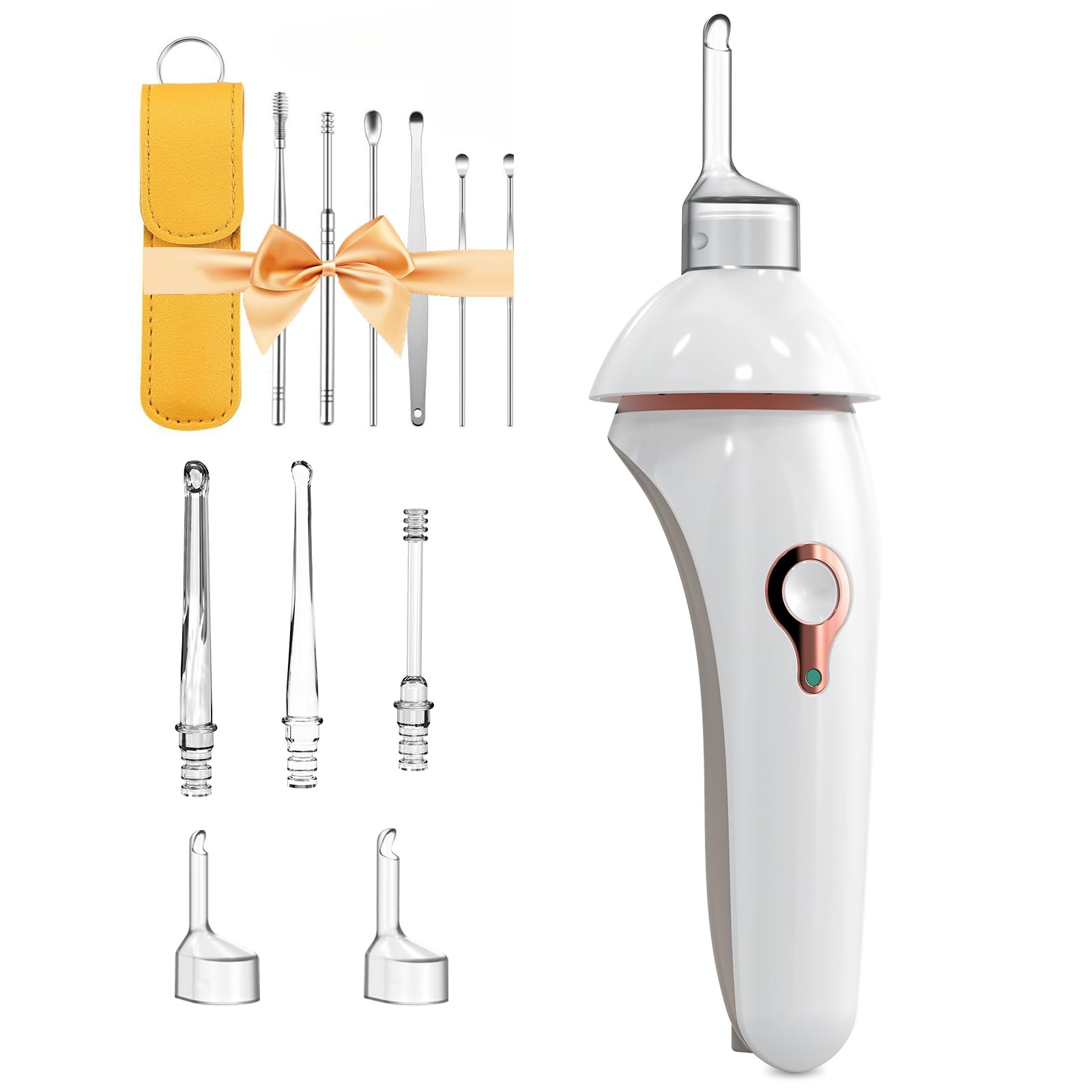 Neuheit Ohrenschmalz-Sauger, Schmerzloses-Wirksames Ohrenschmalz Entferner mit LED Lampe, Geräuscharm Ohrenreiniger mit Komplett?Zubehörset-für Familie