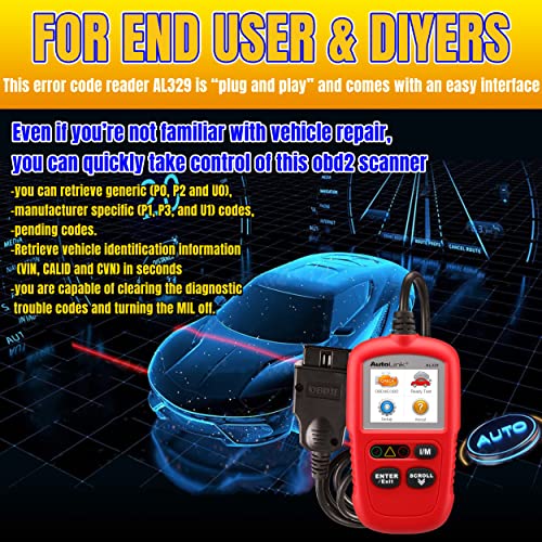 Autel OBD2 Scanner AutoLink AL329 Vehicle OBD2 Diagnostic Tool Car Code Reader with I/M Readiness Key Read/Erase Codes Turns Off MIL Plug and Play Retrieves VIN/CALID/CVN Free Lifetime Update - Image 6