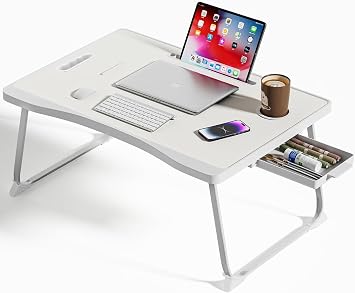 BTGGG Foldable Bed Table Laptop Desk, Bed Desk with Handle & Side Drawer