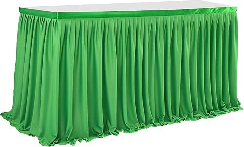 Miniatura 2 de Leegleri Falda de mesa plisada de poliéster verde de 6 pies para mesa rectangular, mantel tutú con volantes para baby shower, boda, fiesta de