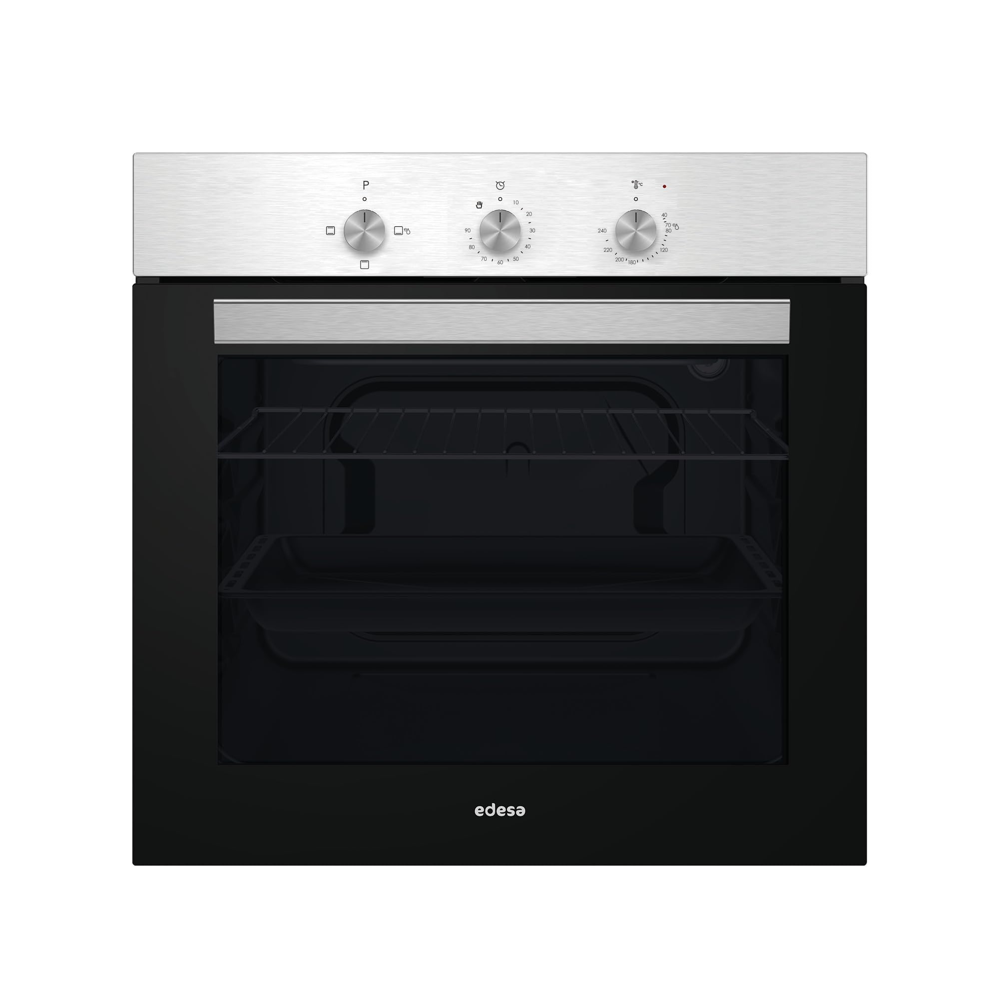 Edesa Horno Estático Multifunción EOE-5020 X, 62 Litros, 4 Funciones de Cocción, Grill, Limpieza Aquasmart, Doble Cristal, 60 cm, Integrable, Acero Inoxidable, Color Negro