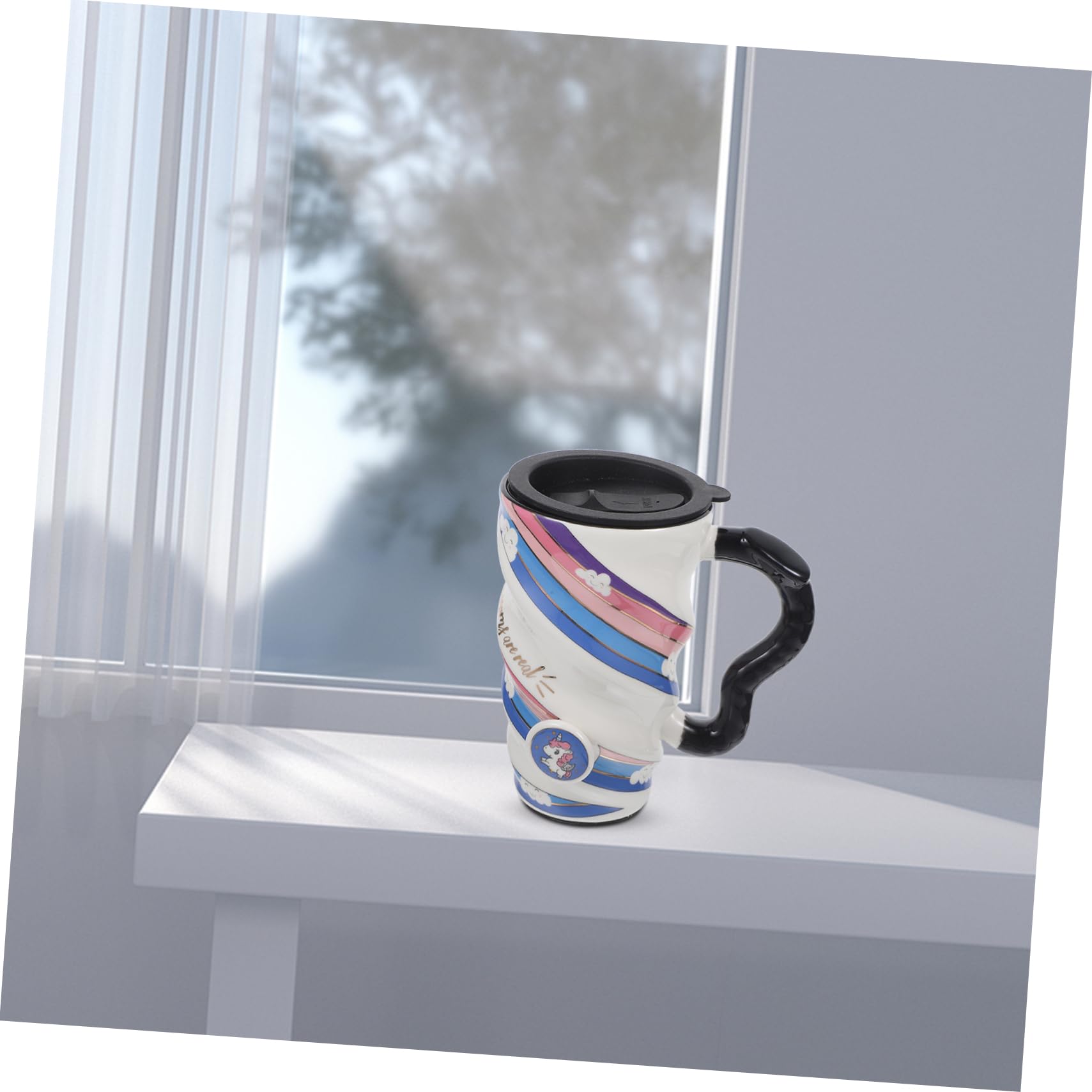 LIFKOME Tazza Unicorno in Ceramica Tazza Da Caffè Riutilizzabile Con Coperchio Ermetico Per Bere Tè Caffè Succhi Di Frutta Regalo Per Ragazzo Ragazza Ragazza e Adulti