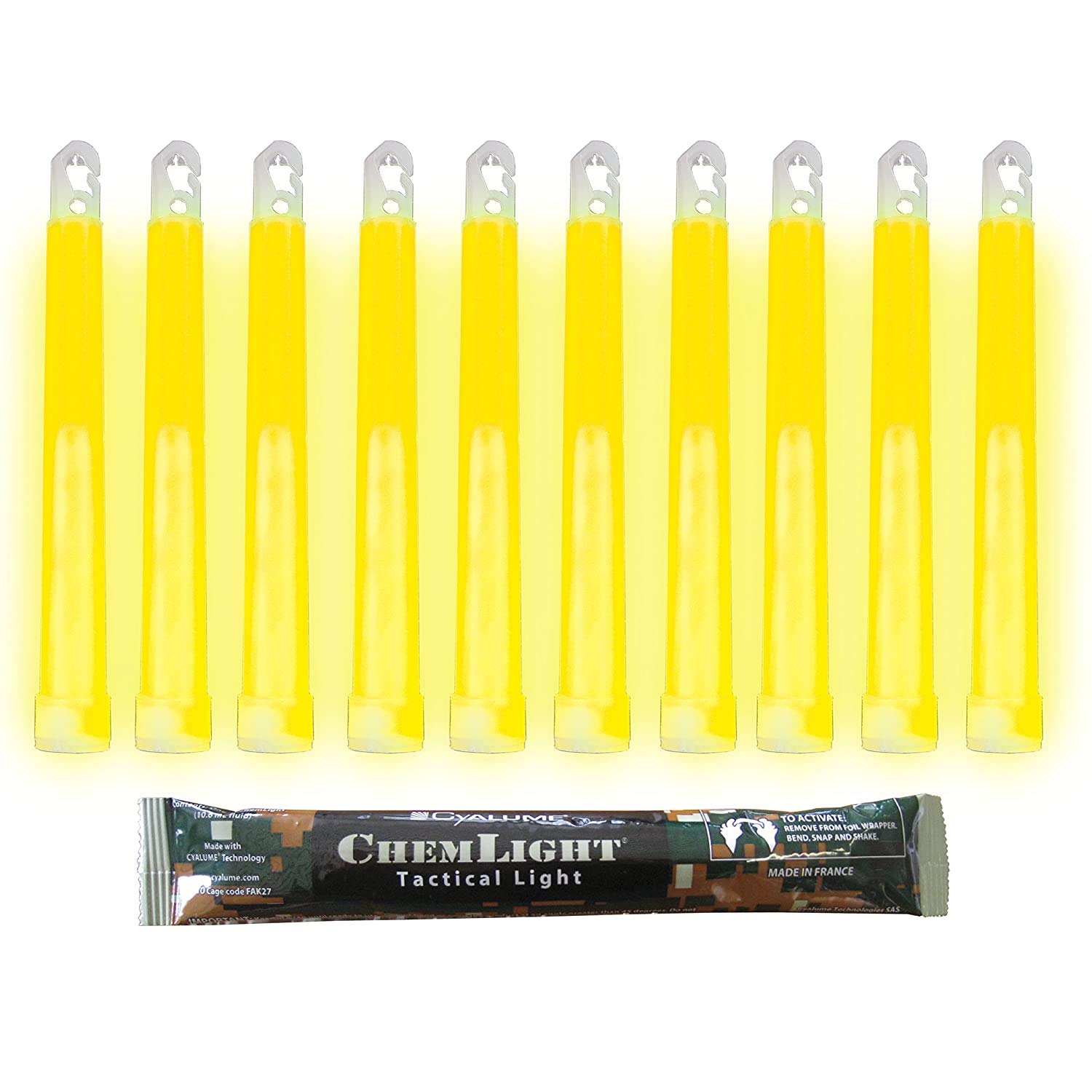Cyalume - Bastone luminoso Kit di Sopravvivenza Materiale Militare - ChemLight Lightsticks 15 cm - Giallo - Light Sticks Luminous - Durata 12 ore - Scatola da 30 - Nato ed esercito francese - Made in