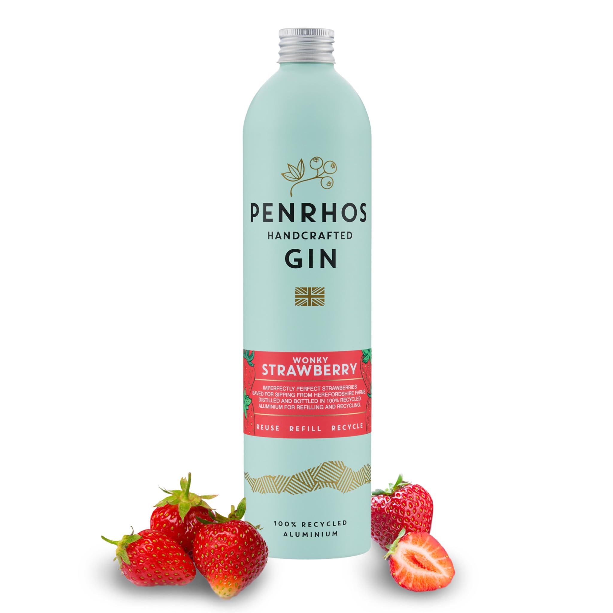 Penrhos Strawberry Gin -Award-Winning Fruity Artisan Flavoured Gin, made with 100% Wonky Fruit in a Recycled Aluminium Bottle - Vibrant Summery Taste, Smooth Finish, 700ml