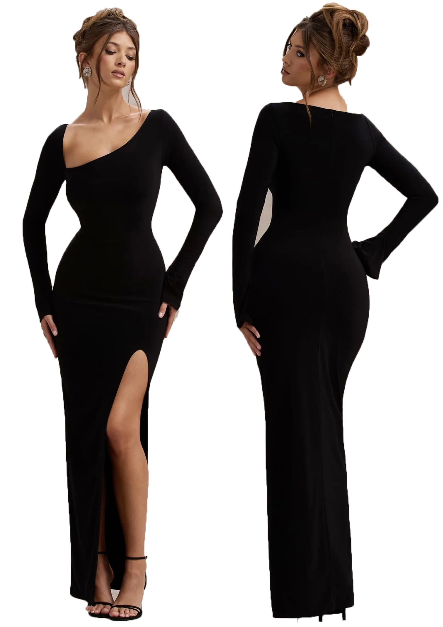 TRAQUILA Full Sleeve Bodycon Dress for Women with Slit on The Front-image-35