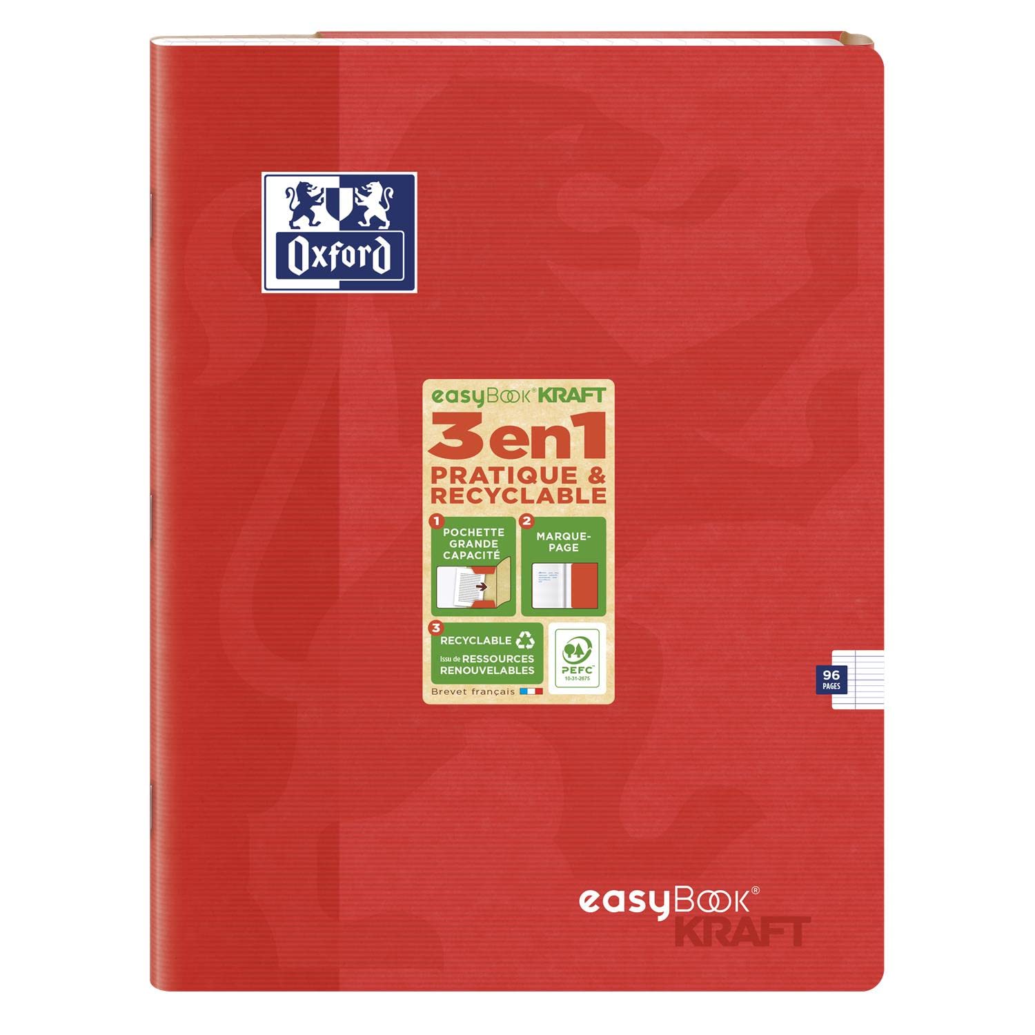 OXFORD Lot de 5 Cahiers piqûre EASYBOOK KRAFT24 x 32 cm 96p 90g coloris aléatoire