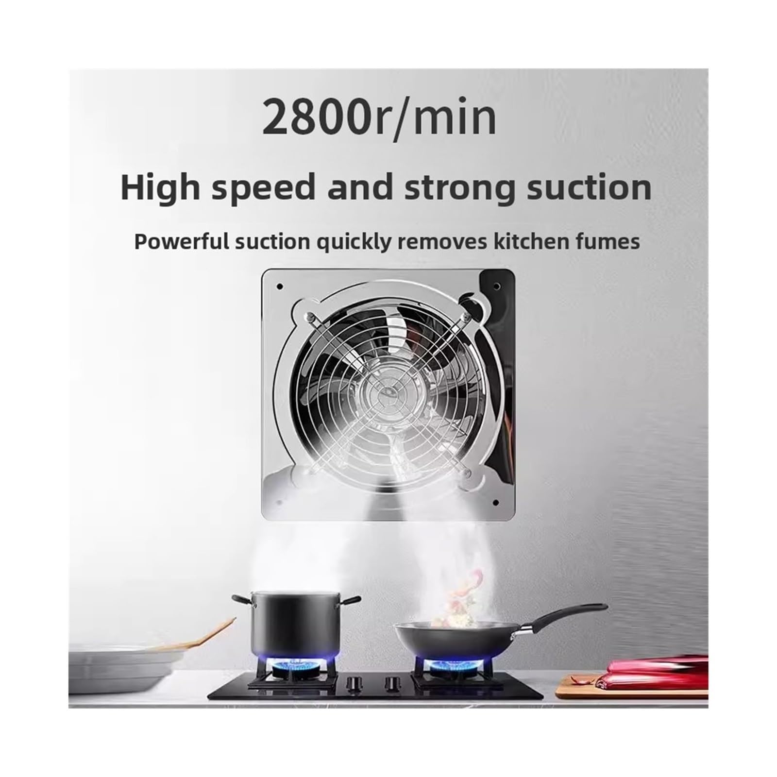 Ventilador de escape, Extractor De Aire, Cocina, Ventilador Humos Aceite, Baño, Ventilación Acero Inoxidable, Campana Extractora Industrial(10 inch D1)