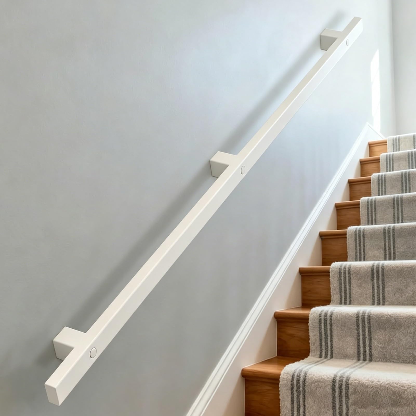 3ft/4ft/5ft/6ft/10ft/12ft/14ft/20ft Square Wall Mounted Handrail, Safety Indoor Outdoor Stair Hand Railing for Wood Concrete Brick Wall, Staircase Handrails with Bracket(11ft/330cm)