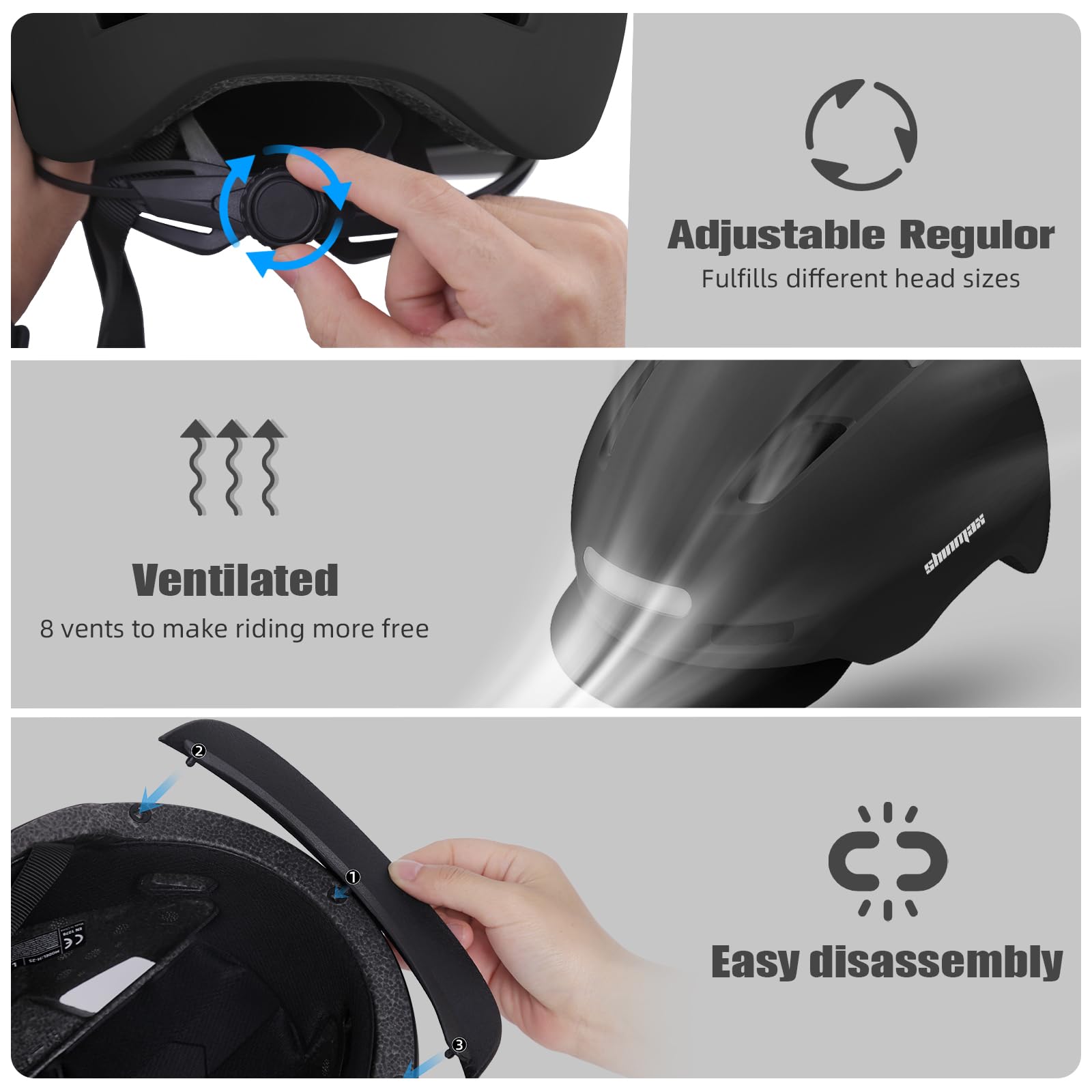 Shinmax Kask rowerowy dla mężczyzn i kobiet, 5 trybów pracy, kask rowerowy z wizjerem, kask rowerowy dla dorosłych, dla osób dojeżdżających do miejskich